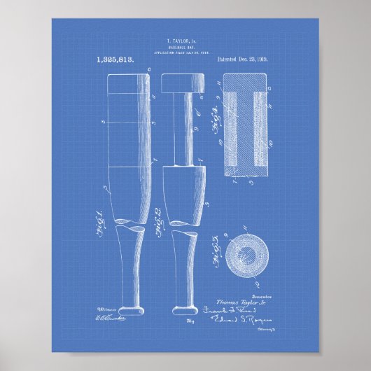 Poster Baseball Bat 1919 Patent Art - Plan directeur (Devant)