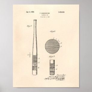 Poster Baseball Bat 1923 Art Brevet - Vieux Poivre