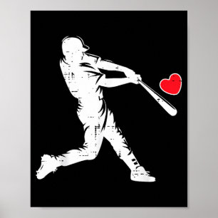 Poster Baseball Batteur Silhouette Saint-Valentin Cœur Me
