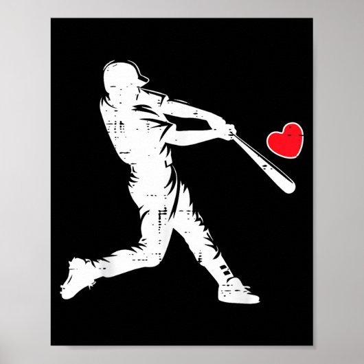 Poster Baseball Batteur Silhouette Saint-Valentin Cœur Me (Devant)