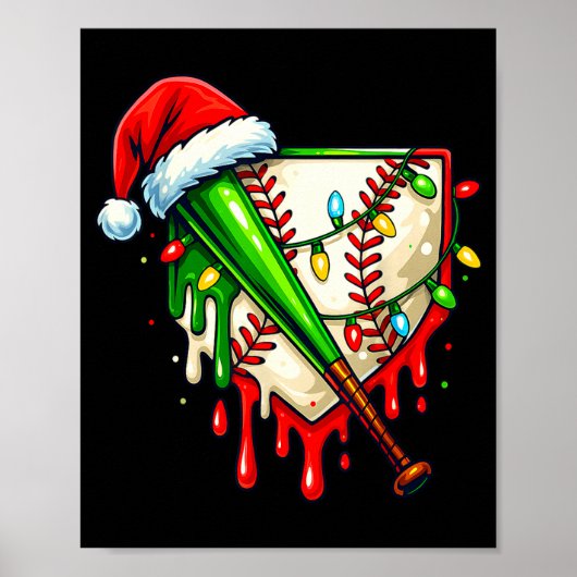 Poster Baseball Christmas Santa Hat Dripng Ice Cream Xmas (Devant)