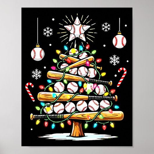 Poster Baseball Christmas Tree Lights (Devant)