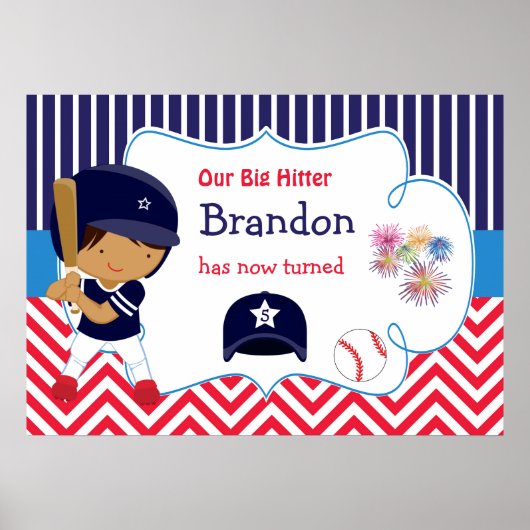 Poster Baseball Cute African American Boy Anniversaire (Devant)