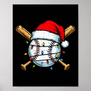 Poster Baseball de Noël Chapeau de Père Noël Xmas Sports