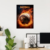 Poster Baseball de texte personnalisé en feu (Bureau à domicile)