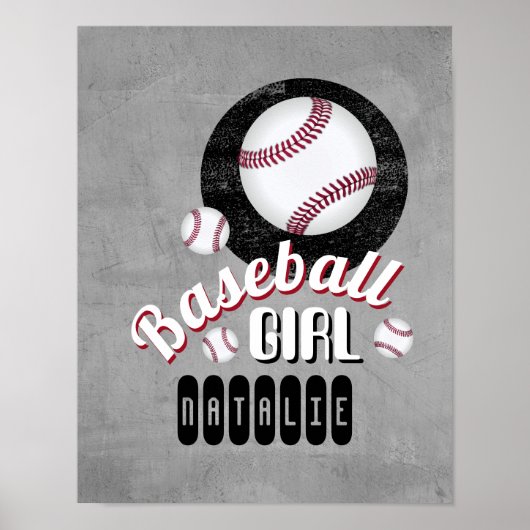 Poster baseball fille sport quote ajouter votre nom gris (Devant)