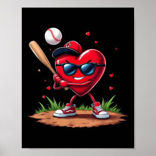 Poster Baseball Heart Funny Valentines Day Design Basebal