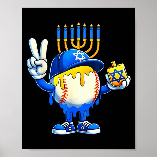 Poster Baseball Ice Cream Drip Dreidel Happy Hanukkah Boy (Devant)
