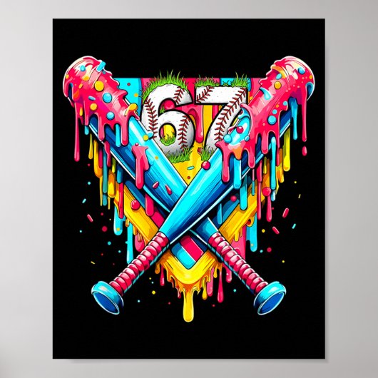 Poster Baseball Ice Cream Drip Number 67 Player 67th Birt (Devant)