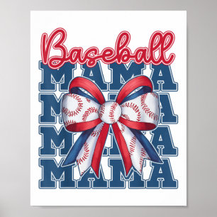 Poster Baseball Mama Coquette Bow Sport Maman Fête des mè