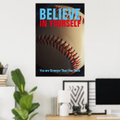 Poster Baseball Motivationnel Croyez en vous-même (Bureau à domicile)