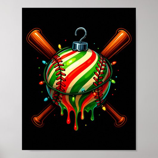 Poster Baseball Noël Crème Glacée Dégoulinant Baseball Dé (Devant)