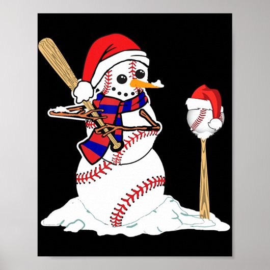 Poster Baseball Noël Snowman Jouer Baseball (Devant)