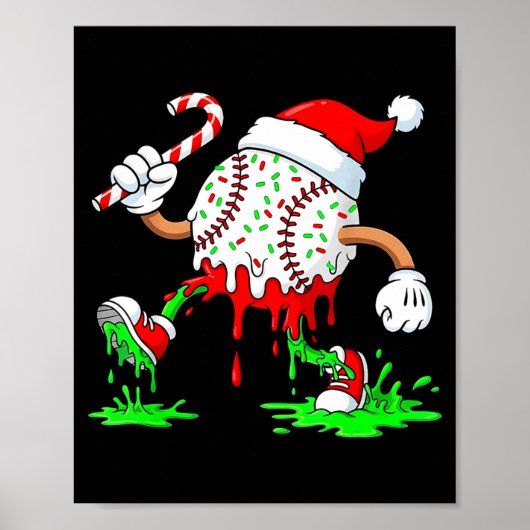 Poster Baseball Santa Hat Christmas Ice Cream Drip Candy (Devant)