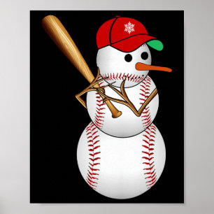 Poster Baseball Snowman neige Noël Noël cadeaux Hommes Fe