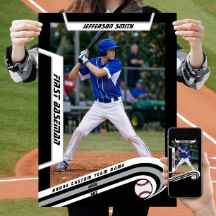 Poster Baseball Souvenirs en Argent Noir Personnalisé Viv