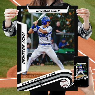 Poster Baseball Souvenirs en Argent Noir Personnalisé Viv