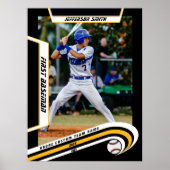Poster Baseball Souvenirs en jaune noir personnalisé vif (Devant)