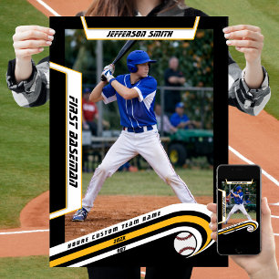 Poster Baseball Souvenirs en jaune noir personnalisé vif