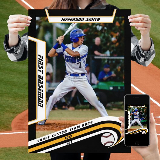 Poster Baseball Souvenirs en jaune noir personnalisé vif