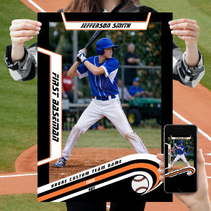 Poster Baseball Souvenirs en Orange Noir Personnalisé Viv