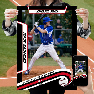 Poster Baseball Souvenirs en Rouge Noir Personnalisé 