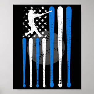 Poster Baseball vintage American US Drapeau Spiritueux Ba