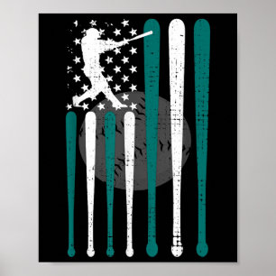 Poster Baseball vintage American US Drapeau Spiritueux Ba