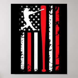 Poster Baseball vintage American US Drapeau Spiritueux Ba