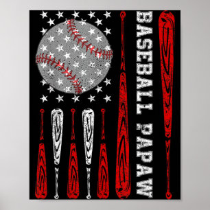 Poster Baseball Vintage Papaw Drapeau Américain Baseball