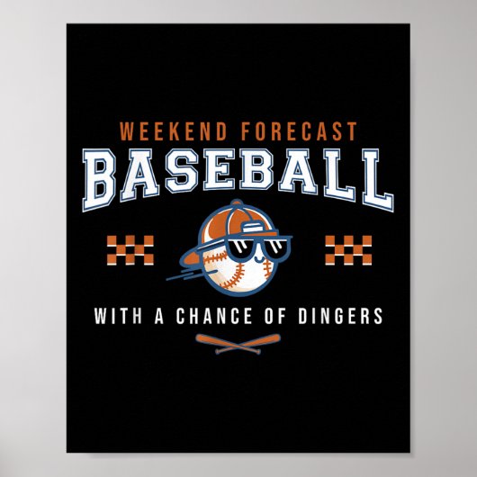 Poster Baseball Week-end Prévision Funny Baseball Humour (Devant)