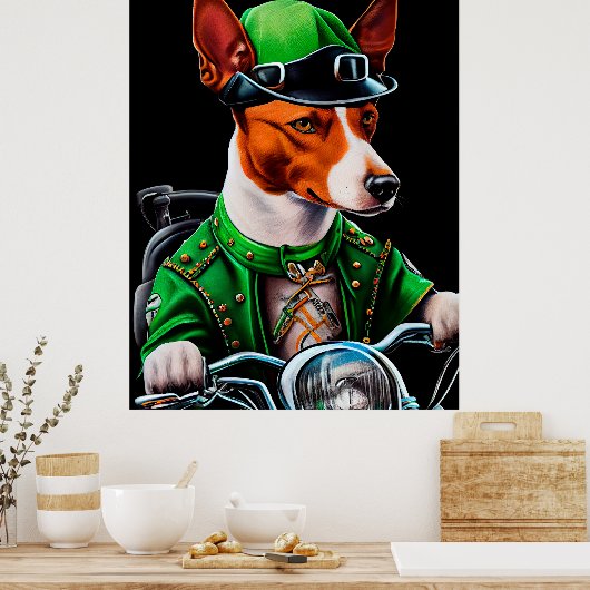 Poster Basenji Chien conduisant vélo St. Patrick's Day (Cuisine)