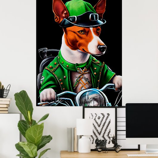 Poster Basenji Chien conduisant vélo St. Patrick's Day (Bureau à domicile)