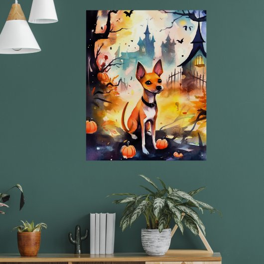 Poster Basenji Halloween avec citrouilles effrayant  (Salon 1)