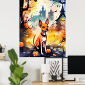 Poster Basenji Halloween avec citrouilles effrayant  (Bureau à domicile)