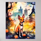 Poster Basenji Halloween avec citrouilles effrayant  (Devant)