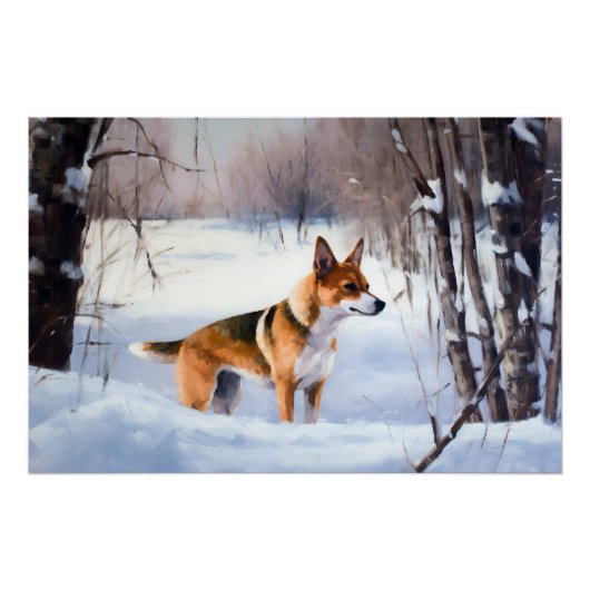 Poster Basenji Laissez Tomber la Neige Noël (Devant)