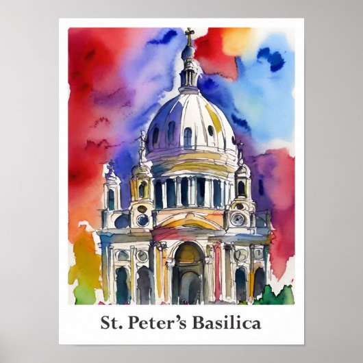 Poster Basilique Saint-Pierre Aquarelle du Vatican Voyage (Devant)