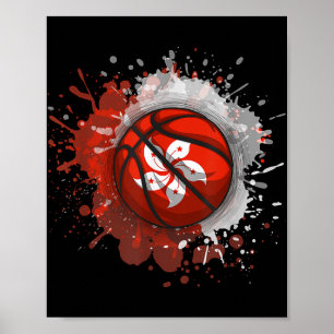 Poster Basket-ball avec drapeau de Hong Kong