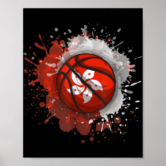 Poster Basket-ball avec drapeau de Hong Kong (Devant)