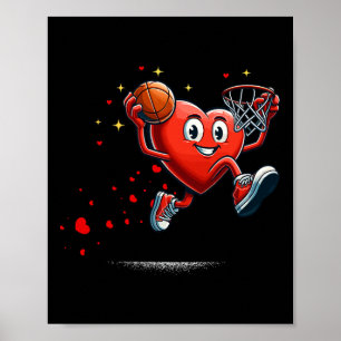 Poster Basket-ball de la Saint-Valentin avec dunking en f