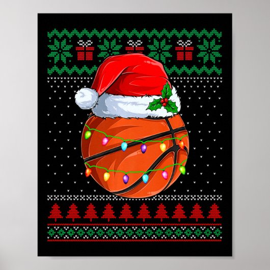 Poster Basket-ball de Noël moche Sweater Santa Hat (Devant)
