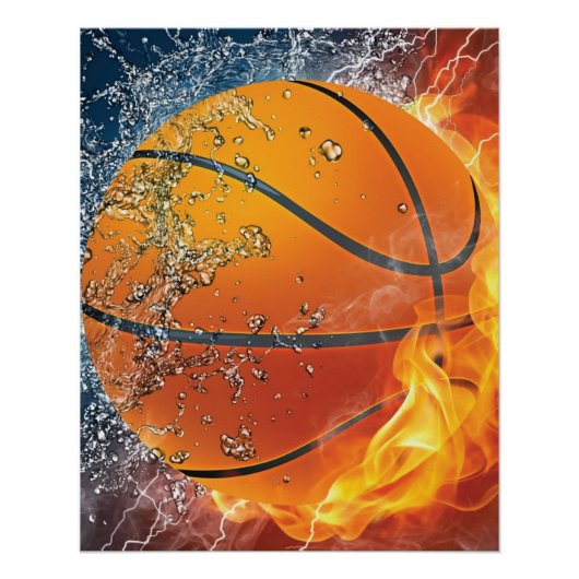 Poster Basket-ball en feu (Devant)