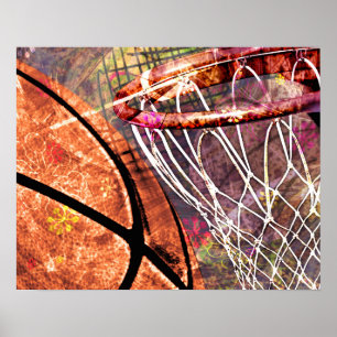 Poster Basket-ball et cerceau de basket-ball rose violet