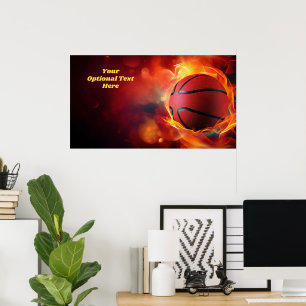 Poster Basket-ball Flamme Texte Personnalisé