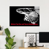 Poster Basket-ball Motivational Black White Red Arwork (Bureau à domicile)