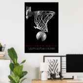 Poster Basket-ball noir blanc motivationnel (Bureau à domicile)