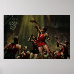 Poster Basket-ball sportif vintage, joueurs dans un match