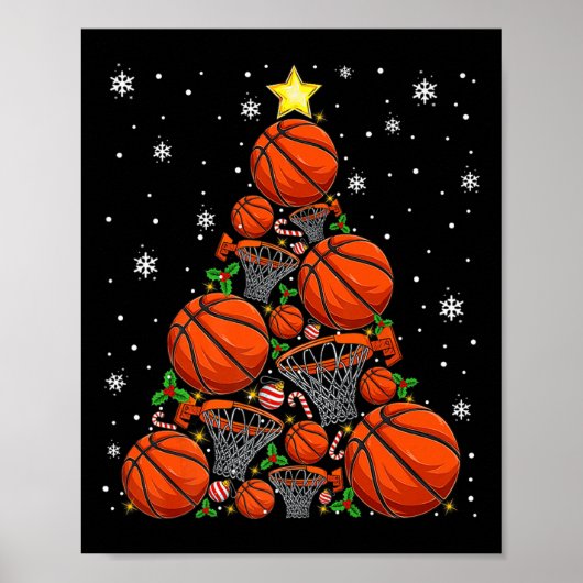 Poster Basket-ball Xmas Tree Lights Père Noël Basket-ball (Devant)