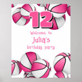 Poster basket blanc rose filles fête d'anniversaire (Devant)